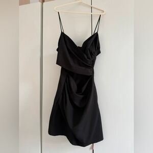 Elegant Black Draped Slip Dress with Spaghetti Straps